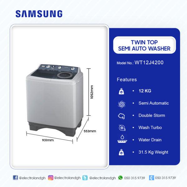 SAMSUNG 12KG TWIN TOP SEMI AUTO WASHER WASHING MACHINE WT12J4200
