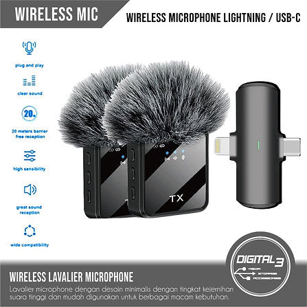 Microphone 2-in-1 Wireless Lavalier F15 USB C + Lightning Mic