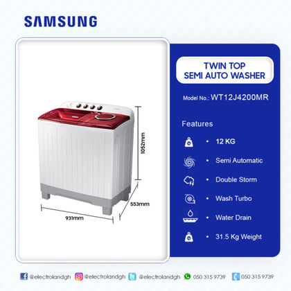 SAMSUNG 12KG TWIN TOP SEMI AUTO WASHER WASHING MACHINE WT12J4200MR w
