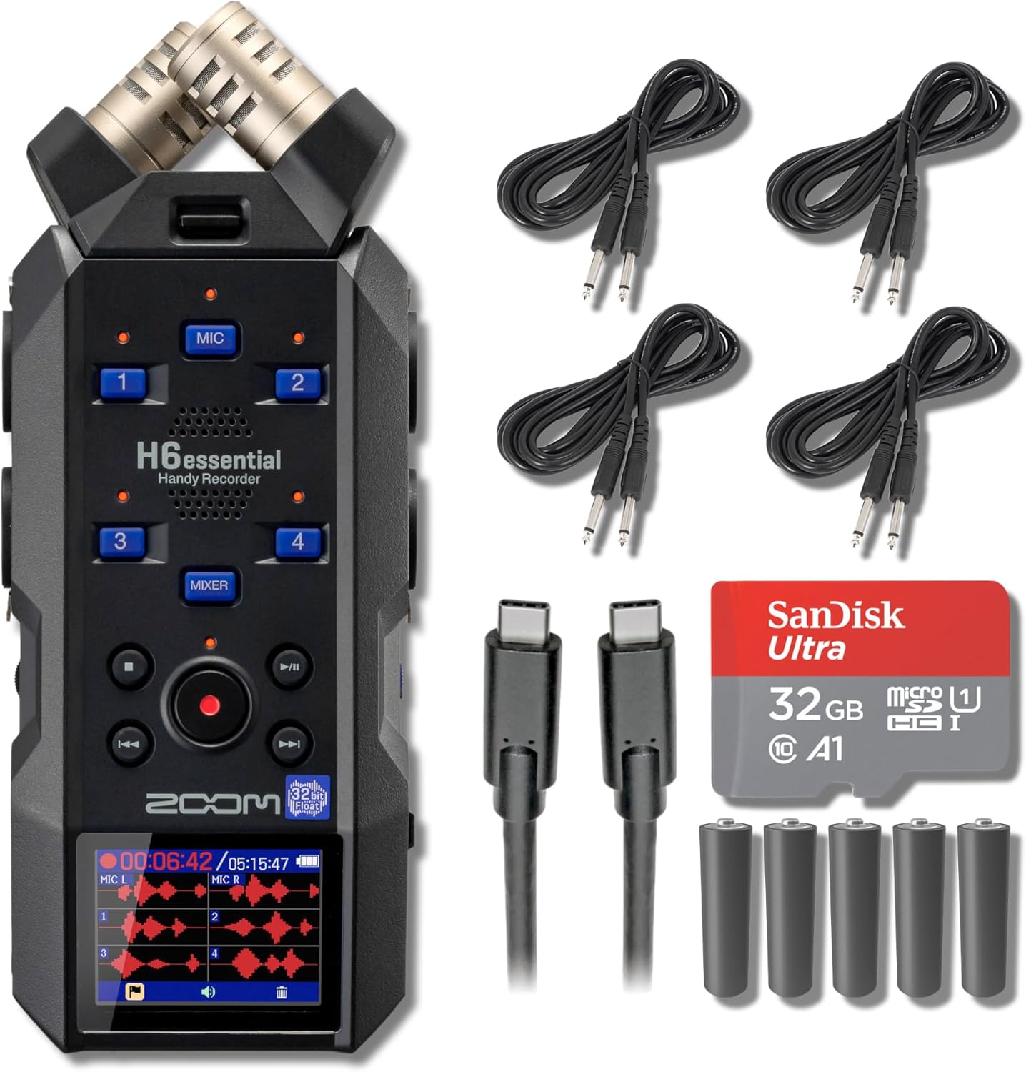 Zoom H6essential 6-Track 32-Bit Float Portable Audio Recorder.