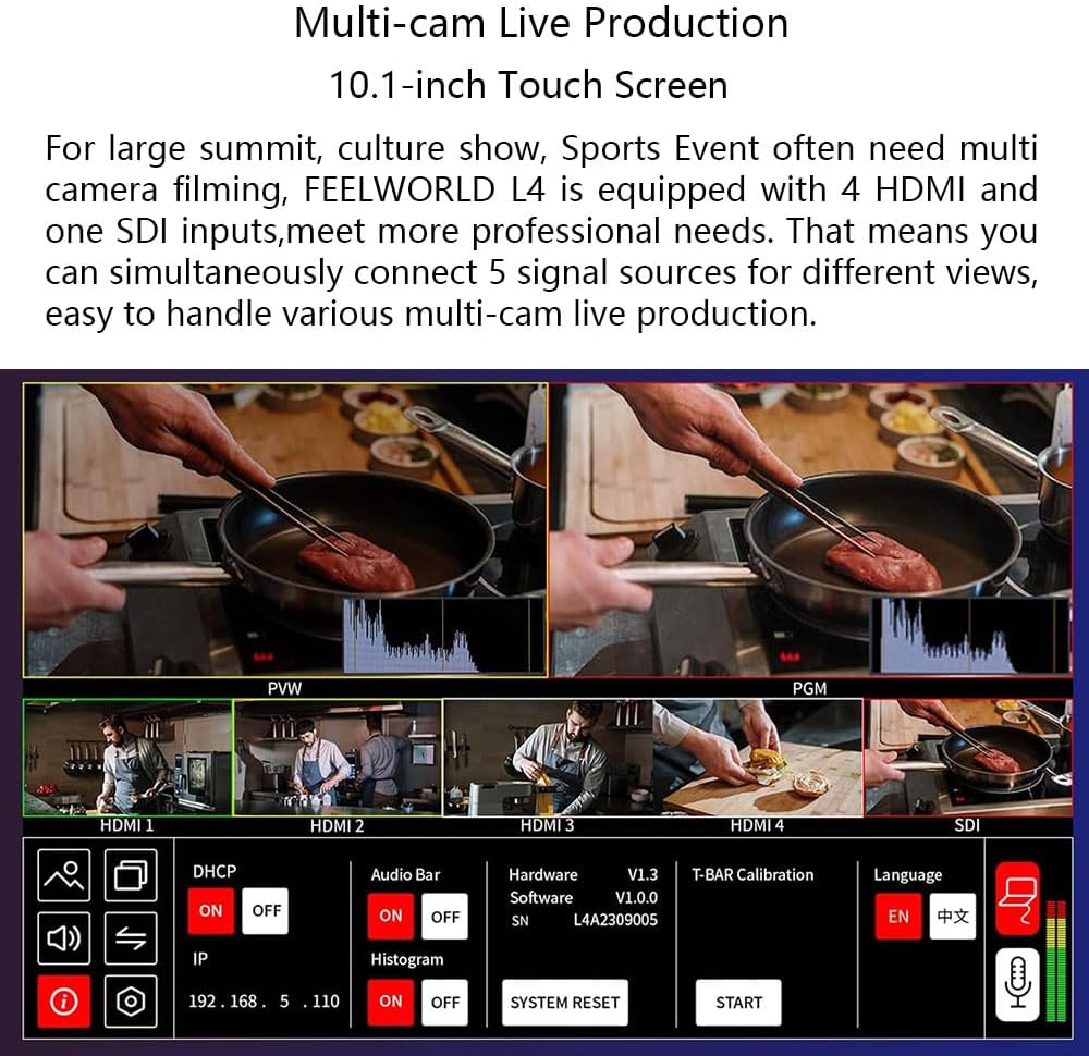 Feelworld L4 Multi-camera 5 chanel HD Video Mixer Switcher 10.1 inch