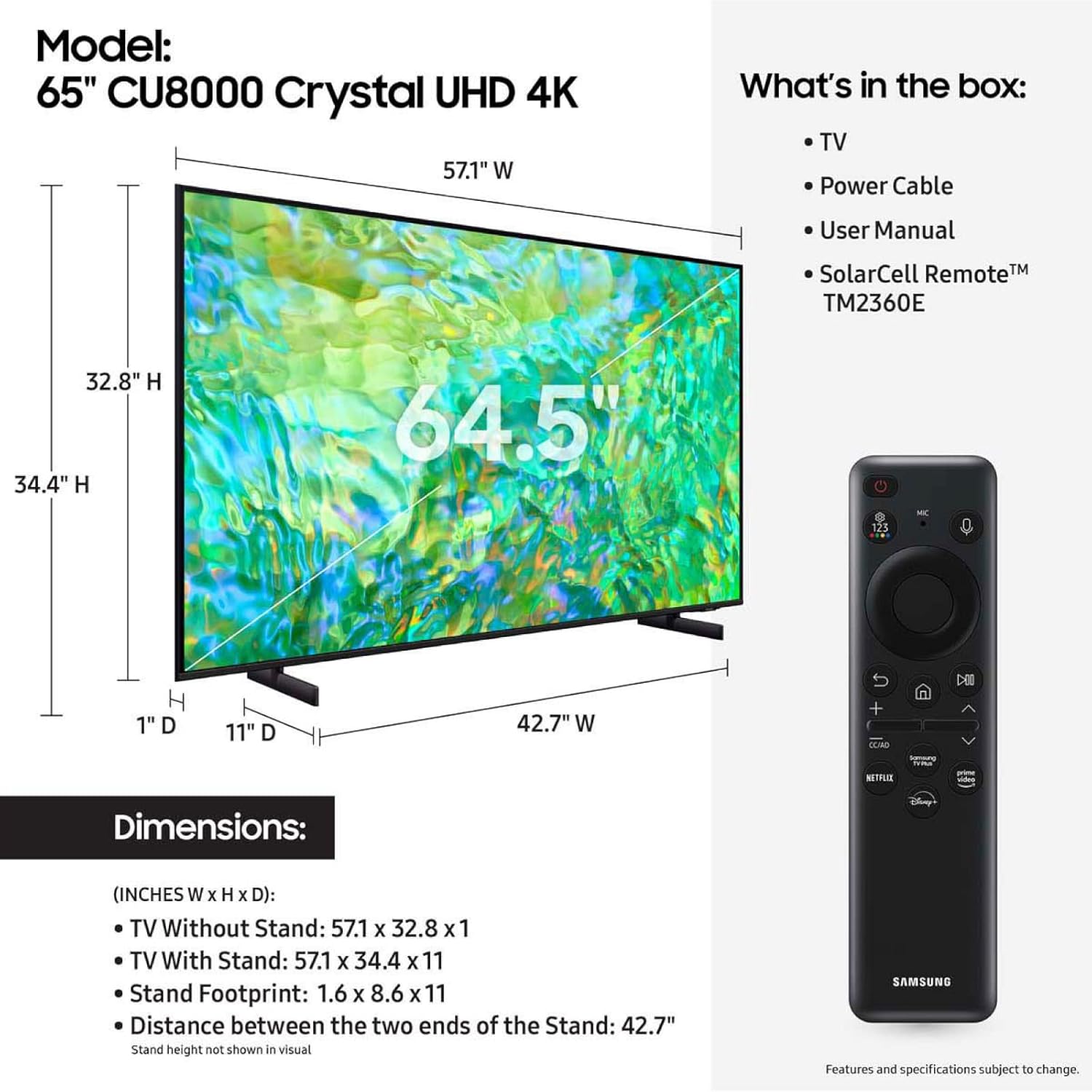 SAMSUNG 65-Inch Class Crystal UHD 4K CU8000
