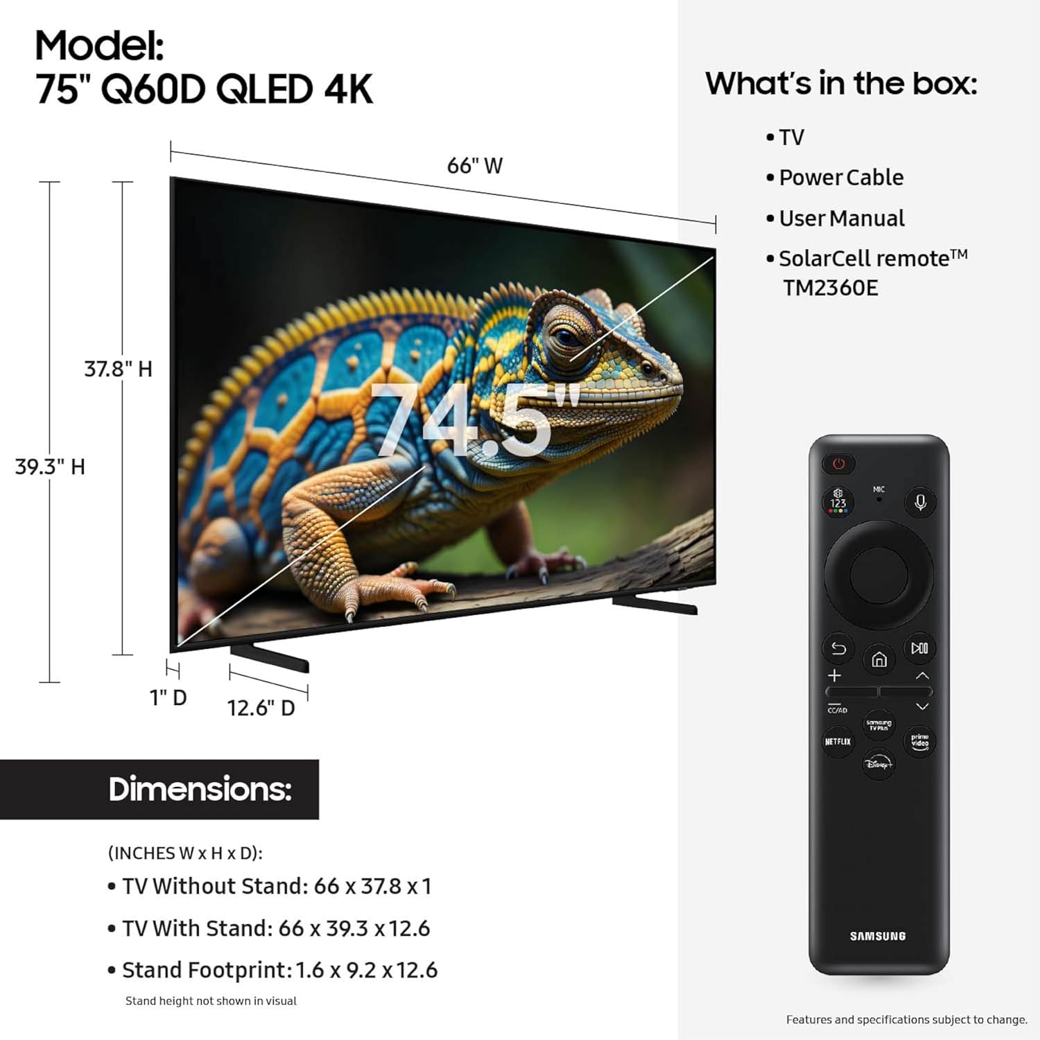 Samsung 75 inch Q-LED FLAT 4K TV -QA75Q60DAUXKE