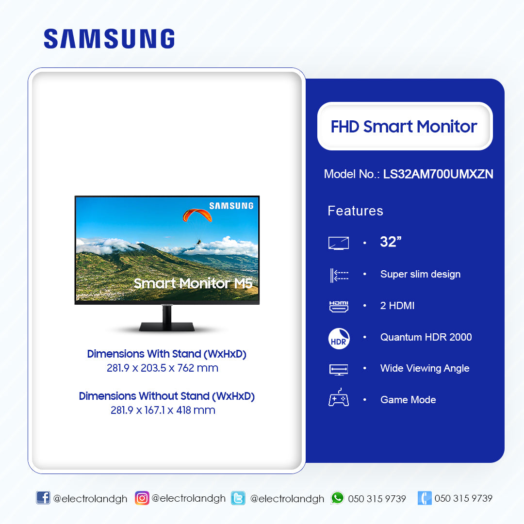 Samsung Flat UHD Game Mode Monitor M#LS32AM700UMXZN 32