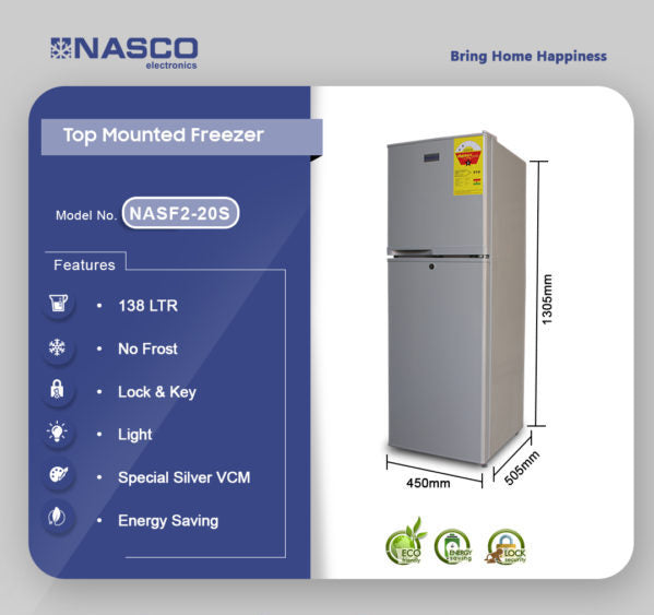 Nasco 138LT Top Freezer Refrigerator - NASF2-20S