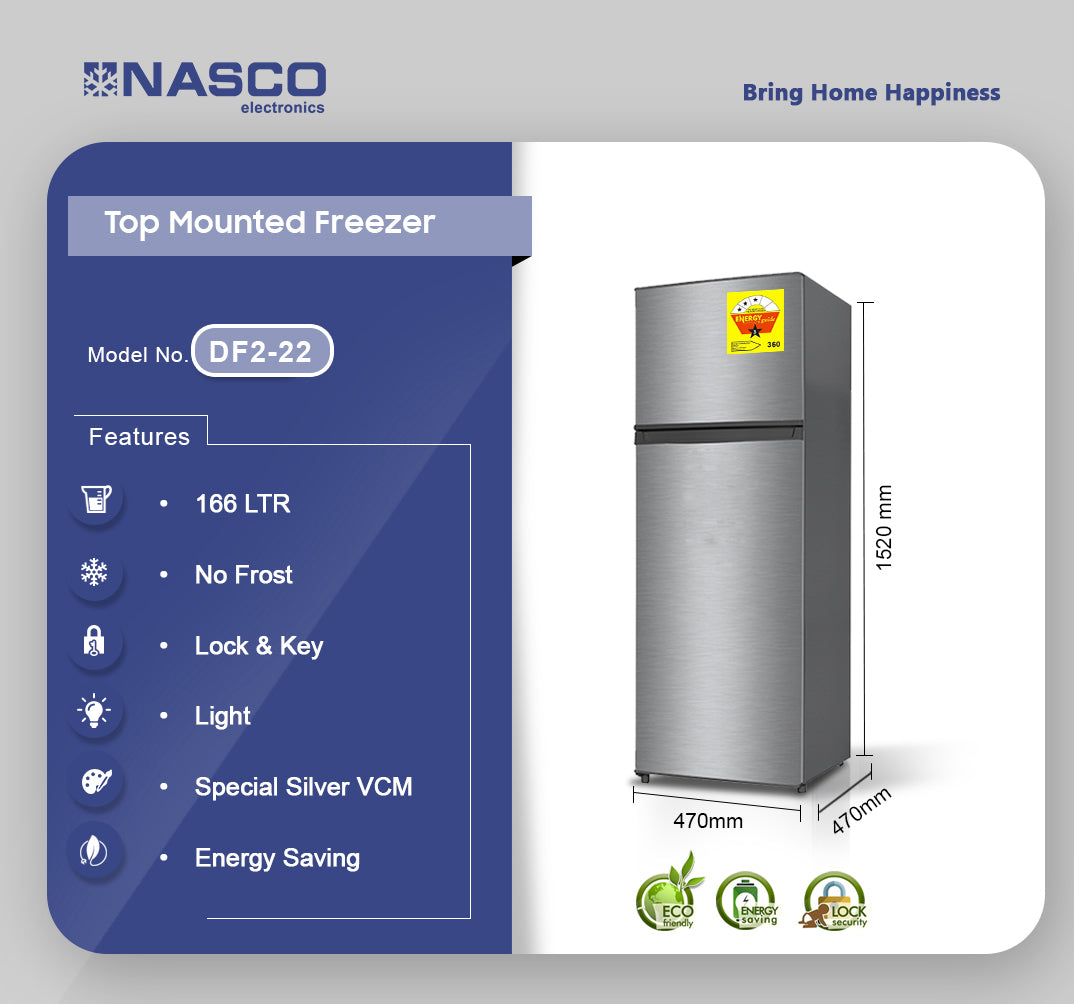 Nasco 166L Top Freezer Refrigerator - DF2-22
