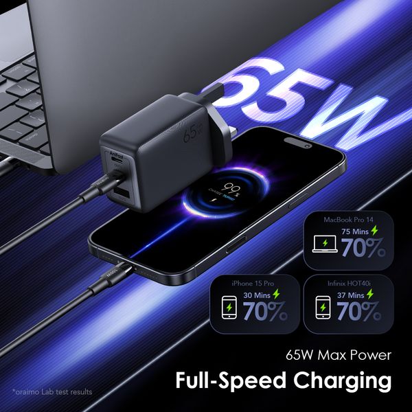 Oraimo Power Gan 65W - Ultra Speed Charger Kit