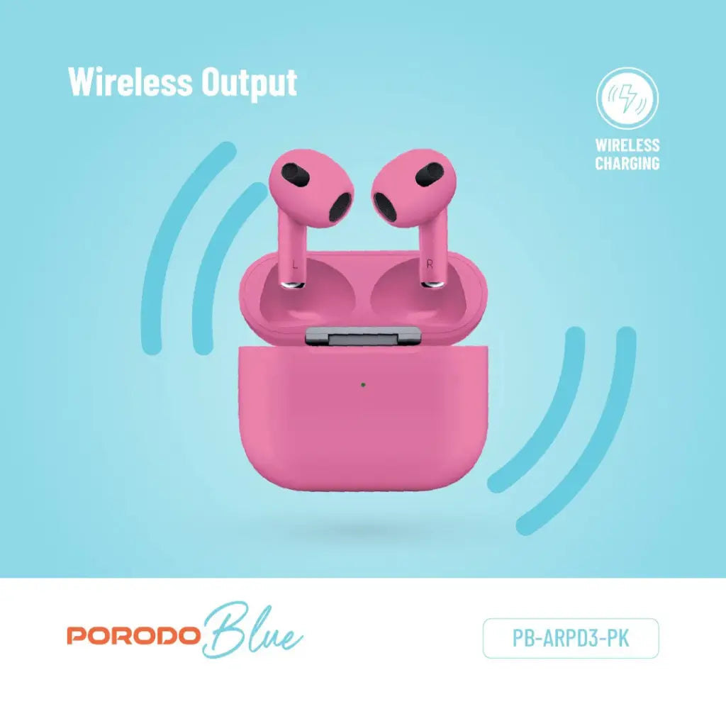 Porodo Blue Wireless Earbuds 3 - Pink.