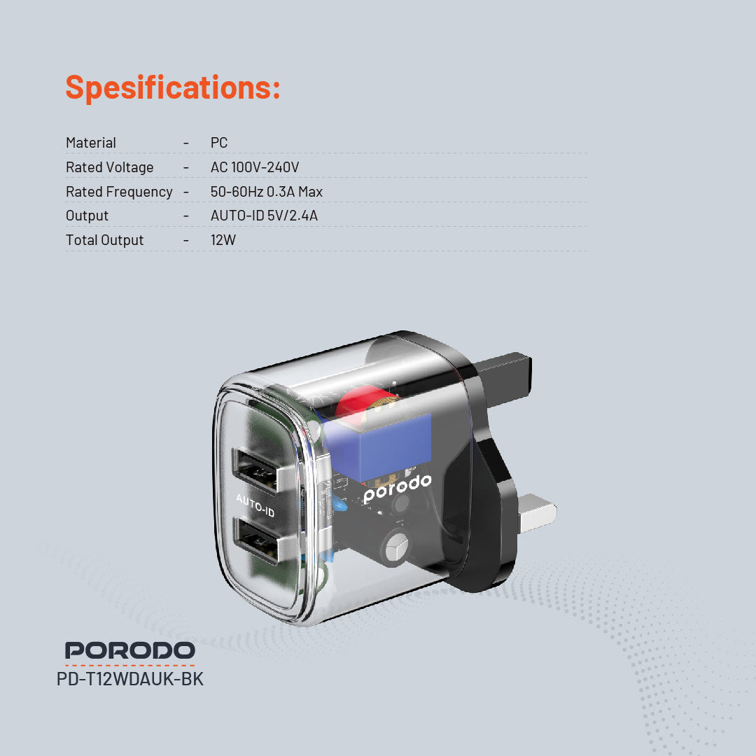 Porodo Dual Output Transparent Charger