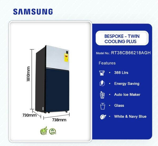 SAMSUNG 388L BESPOKE TWIN COOLING PLUS REFRIGERATOR RT38CB66218AGH