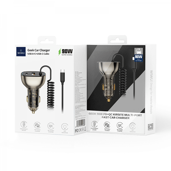 Wiwu Dual Port USB-A + USB-C Pad 90W Car Charger