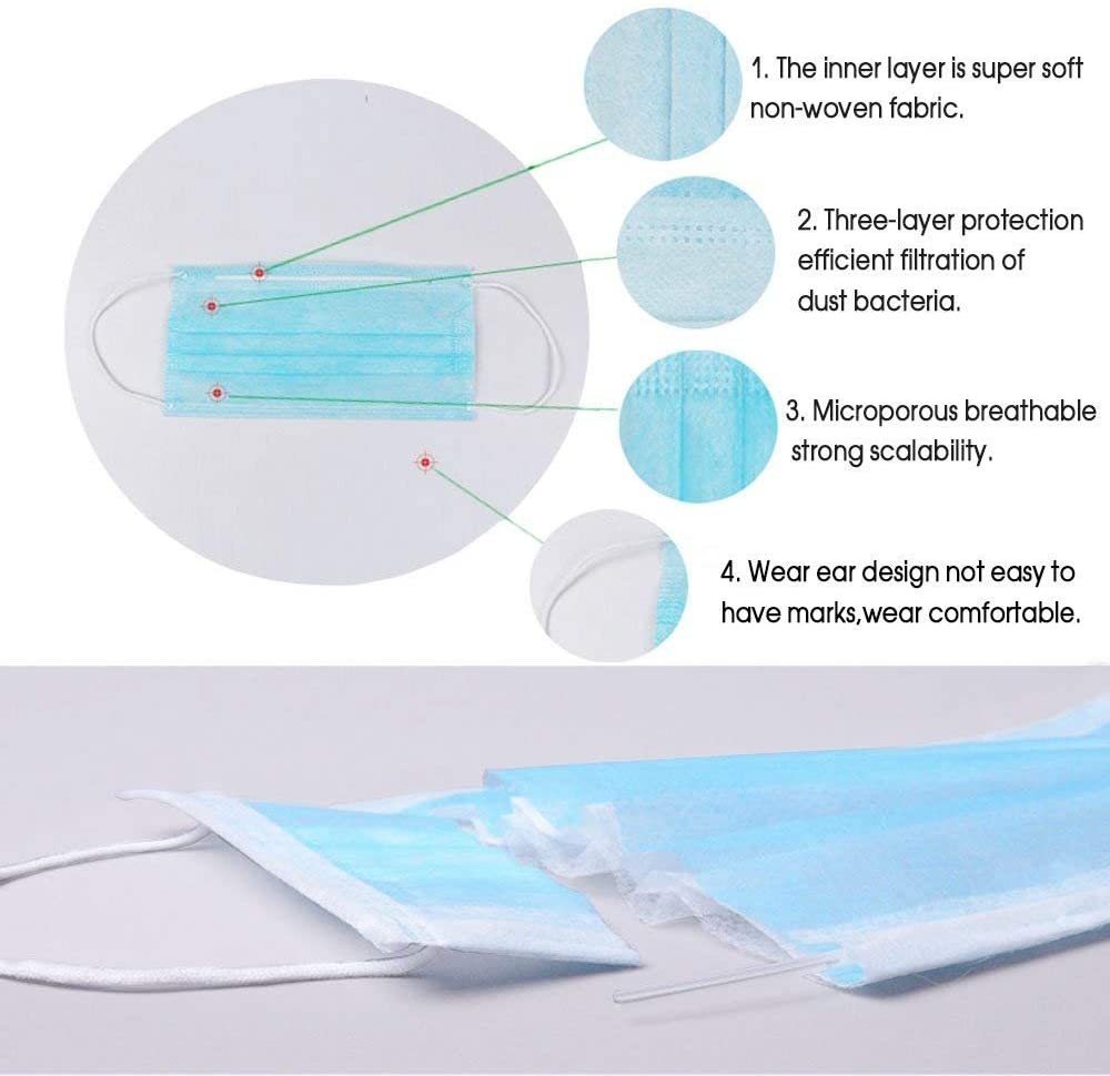 Disposable  Face Mask with Ear Loop 50 Count 3 Ply | Nose Allergy Dust Mask Filter Mask